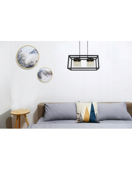 Lampa wisząca RASTI CAGE - loftowa, metalowa z regulacją wysokości, 2 punkty świetlne, złote akcenty 60W.