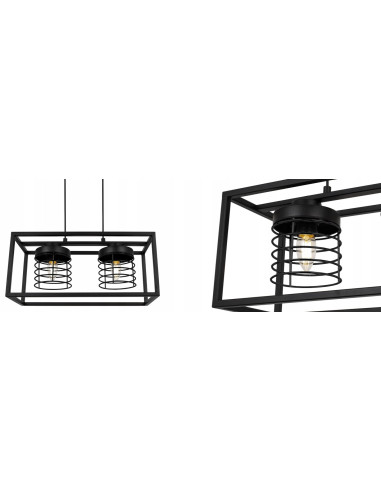 Lampa sufitowa RASTI CAGE E27 – Metalowa, Regulowana Lampa w Stylu Loftowym do Kuchni i Wnętrz Nowoczesnych, Czarna