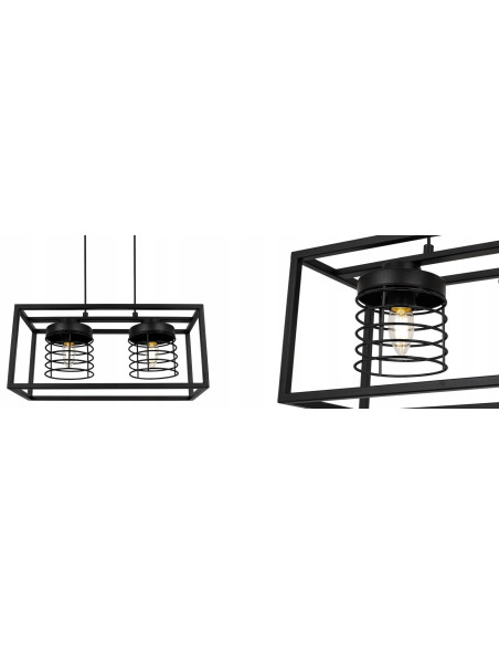 Lampa sufitowa RASTI CAGE E27 – Metalowa, Regulowana Lampa w Stylu Loftowym do Kuchni i Wnętrz Nowoczesnych, Czarna