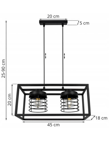 Lampa sufitowa RASTI CAGE E27 – Metalowa, Regulowana Lampa w Stylu Loftowym do Kuchni i Wnętrz Nowoczesnych, Czarna
