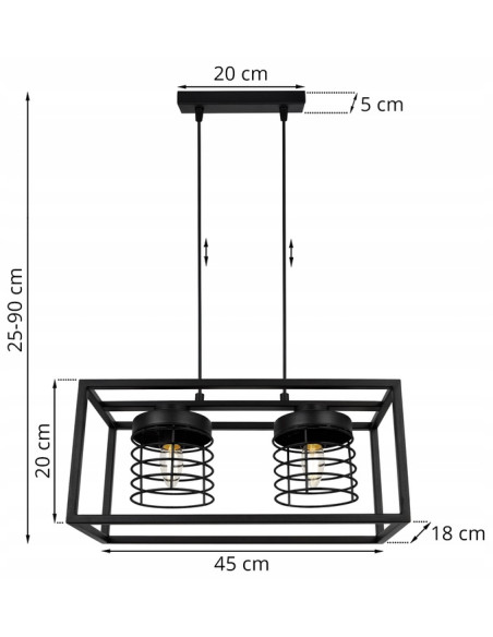 Lampa sufitowa RASTI CAGE E27 – Metalowa, Regulowana Lampa w Stylu Loftowym do Kuchni i Wnętrz Nowoczesnych, Czarna