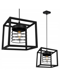 Lampa wisząca RASTI CAGE w industrialnym stylu, czarna metalowa, regulowany zwis, E27, nowoczesne oświetlenie do wnętrz