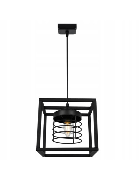 Lampa wisząca RASTI CAGE w industrialnym stylu, czarna metalowa, regulowany zwis, E27, nowoczesne oświetlenie do wnętrz