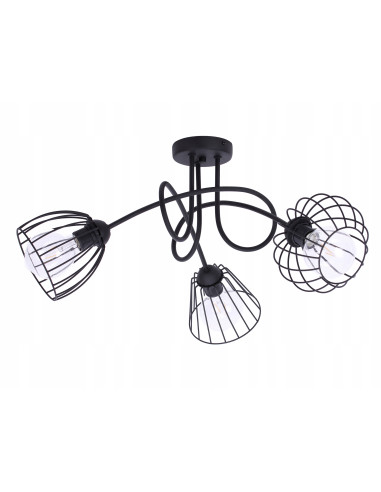 Lampa sufitowa EDISON w czerni z koszyczkowymi kloszami - Stylowe oświetlenie do kuchni, jadalni i salonu