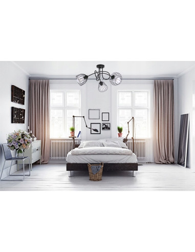 Lampa sufitowa EDISON w czerni z koszyczkowymi kloszami - Stylowe oświetlenie do kuchni, jadalni i salonu