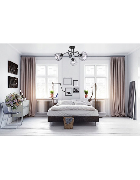 Lampa sufitowa EDISON w czerni z koszyczkowymi kloszami - Stylowe oświetlenie do kuchni, jadalni i salonu