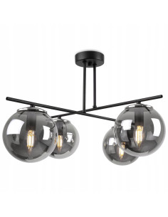Plafon MODENA 4 z dymionymi kloszami - eleganckie oświetlenie do sypialni, salonu i jadalni, czarny metal.