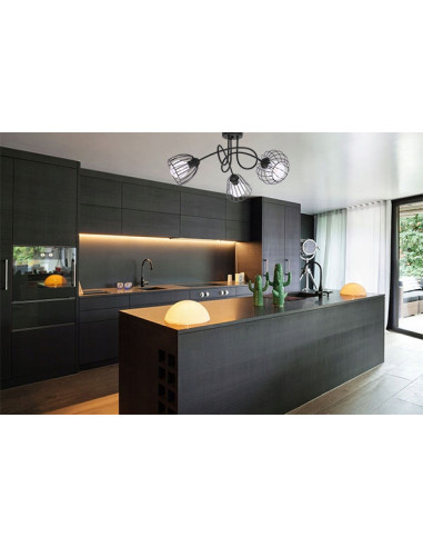 Lampa sufitowa EDISON w czerni z koszyczkowymi kloszami - Stylowe oświetlenie do kuchni, jadalni i salonu