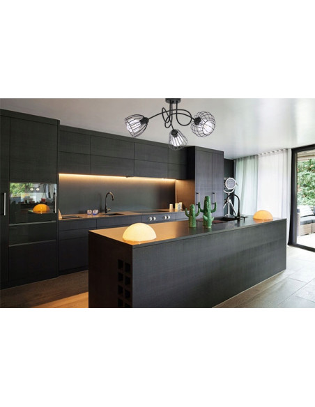 Lampa sufitowa EDISON w czerni z koszyczkowymi kloszami - Stylowe oświetlenie do kuchni, jadalni i salonu