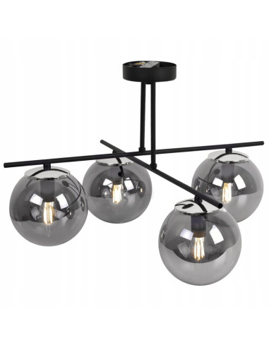 Plafon MODENA 4 z dymionymi kloszami - eleganckie oświetlenie do sypialni, salonu i jadalni, czarny metal.
