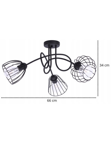 Lampa sufitowa EDISON w czerni z koszyczkowymi kloszami - Stylowe oświetlenie do kuchni, jadalni i salonu
