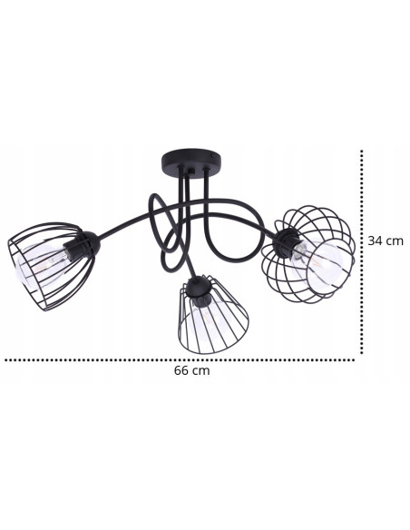 Lampa sufitowa EDISON w czerni z koszyczkowymi kloszami - Stylowe oświetlenie do kuchni, jadalni i salonu