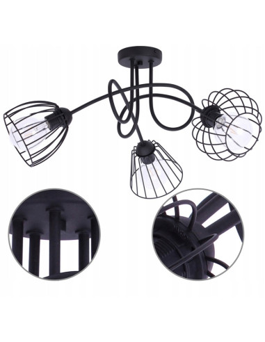 Lampa sufitowa EDISON w czerni z koszyczkowymi kloszami - Stylowe oświetlenie do kuchni, jadalni i salonu