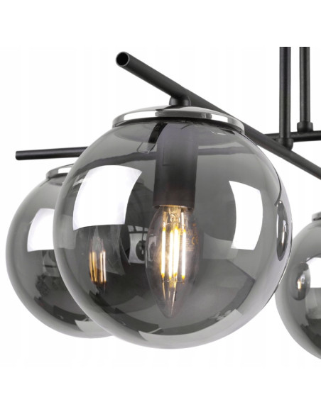 Plafon MODENA 4 z dymionymi kloszami - eleganckie oświetlenie do sypialni, salonu i jadalni, czarny metal.