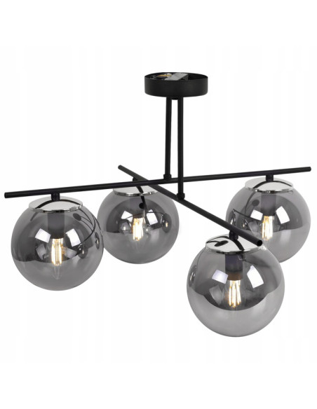 Plafon MODENA 4 z dymionymi kloszami - eleganckie oświetlenie do sypialni, salonu i jadalni, czarny metal.