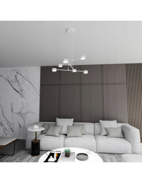 Nowoczesny żyrandol MODUS 6 WHITE - elegancki metalowy żyrandol do sypialni i salonu z 6 punktami świetlnymi