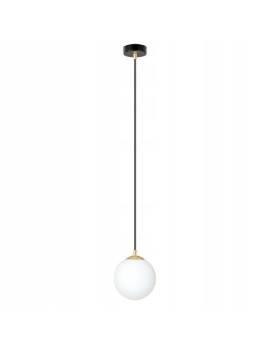 Lampa wisząca ROYAL, minimalistyczna kula biała z złotymi akcentami, eleganckie oświetlenie do salonu i kuchni