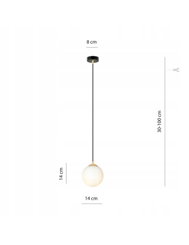 Lampa wisząca ROYAL, minimalistyczna kula biała z złotymi akcentami, eleganckie oświetlenie do salonu i kuchni