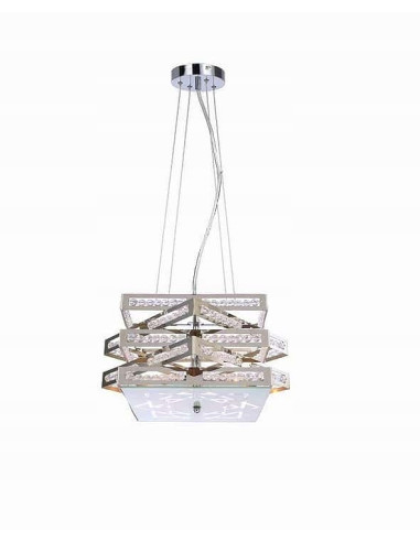 Nowoczesna lampa wisząca Marcella z kryształkami, 4-punktowe oświetlenie 33W, chromowane wykończenie, elegancja do salonu.