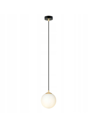 Lampa wisząca ROYAL, minimalistyczna kula biała z złotymi akcentami, eleganckie oświetlenie do salonu i kuchni