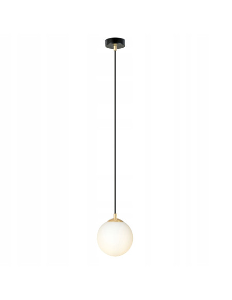 Lampa wisząca ROYAL, minimalistyczna kula biała z złotymi akcentami, eleganckie oświetlenie do salonu i kuchni