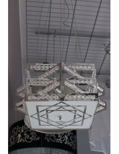 Nowoczesna lampa wisząca Marcella z kryształkami, 4-punktowe oświetlenie 33W, chromowane wykończenie, elegancja do salonu. 2