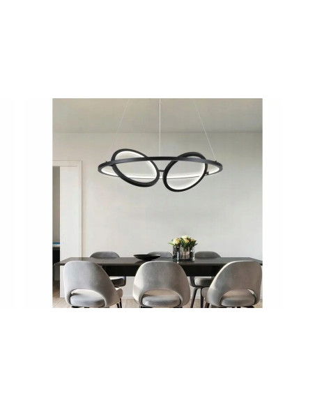 Lampa wisząca Gilian w matowej czerni z futurystycznymi pierścieniami - elegancja do nowoczesnych wnętrz