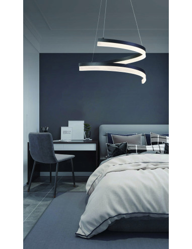 Lampa wisząca Monacor 28W, czarna spiralna, nowoczesny design do salonu, sypialni, biura i kuchni