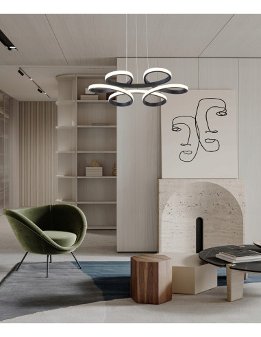 Lampa Wisząca Burton z Kwiatowym Wzorem, Nowoczesna, Czarna, Idealna do Jadalni i Sypialni, Źródło LED 40W