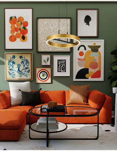 Lampa wisząca LED Ring Coltrain - złoto-czarna elegancja dla nowoczesnych wnętrz biurowych i kuchennych