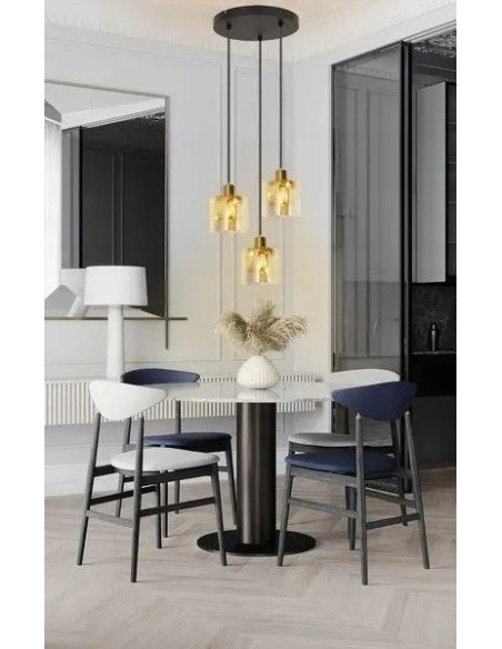 Lampa wisząca Elmo 3-płomienna w stylu glamour z czarnym wykończeniem do nowoczesnych wnętrz, E14, 120 cm