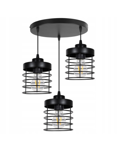 Lampa wisząca industrialna RASTI, czarna, 3-punktowa, regulowana, nowoczesne oświetlenie do kuchni i jadalni