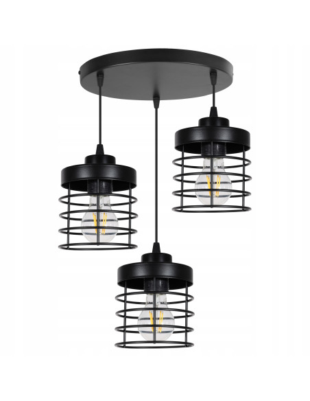 Lampa wisząca industrialna RASTI, czarna, 3-punktowa, regulowana, nowoczesne oświetlenie do kuchni i jadalni