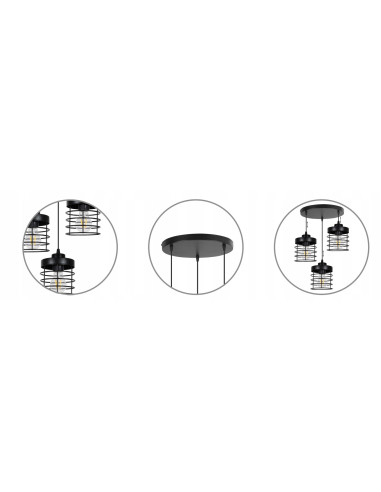 Lampa wisząca industrialna RASTI, czarna, 3-punktowa, regulowana, nowoczesne oświetlenie do kuchni i jadalni