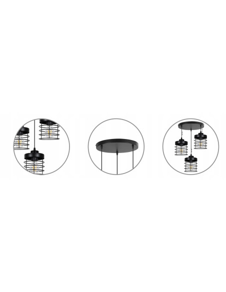 Lampa wisząca industrialna RASTI, czarna, 3-punktowa, regulowana, nowoczesne oświetlenie do kuchni i jadalni