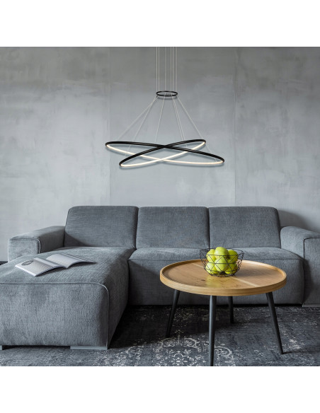 Nowoczesna czarna lampa wisząca LED Halifax z regulacją barwy światła - elegancki akcent do każdego wnętrza