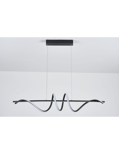 Nowoczesna lampa wisząca LED Serpent w kształcie spirali, czarna, 90cm, idealna do jadalni, kuchni i biura.