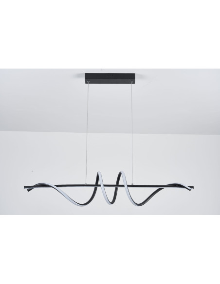 Nowoczesna lampa wisząca LED Serpent w kształcie spirali, czarna, 90cm, idealna do jadalni, kuchni i biura.