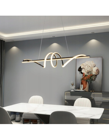 Nowoczesna lampa wisząca LED Serpent w kształcie spirali, czarna, 90cm, idealna do jadalni, kuchni i biura.