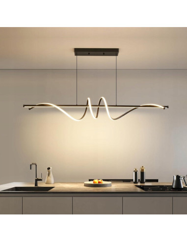 Nowoczesna lampa wisząca LED Serpent w kształcie spirali, czarna, 90cm, idealna do jadalni, kuchni i biura.