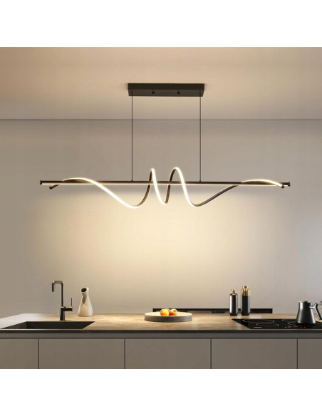 Nowoczesna lampa wisząca LED Serpent w kształcie spirali, czarna, 90cm, idealna do jadalni, kuchni i biura.