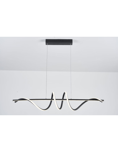 Nowoczesna lampa wisząca LED Serpent w kształcie spirali, czarna, 90cm, idealna do jadalni, kuchni i biura.