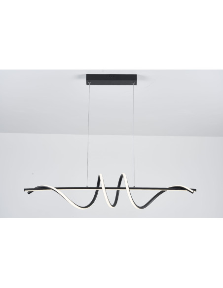 Nowoczesna lampa wisząca LED Serpent w kształcie spirali, czarna, 90cm, idealna do jadalni, kuchni i biura.