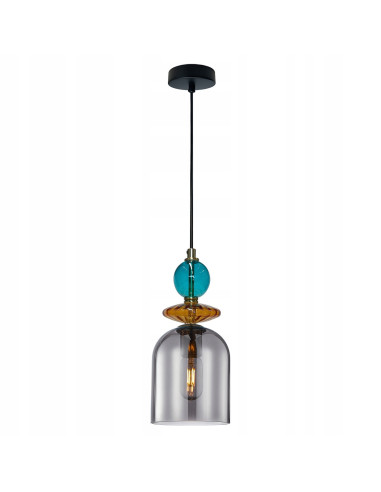 Lampa wisząca Tropea z eleganckiego szkła w odcieniach bursztynowym, dymnym i turkusowym - idealna do salonu i jadalni.