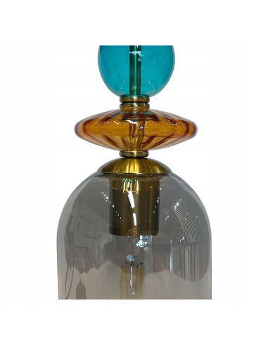 Lampa wisząca Tropea z eleganckiego szkła w odcieniach bursztynowym, dymnym i turkusowym - idealna do salonu i jadalni.