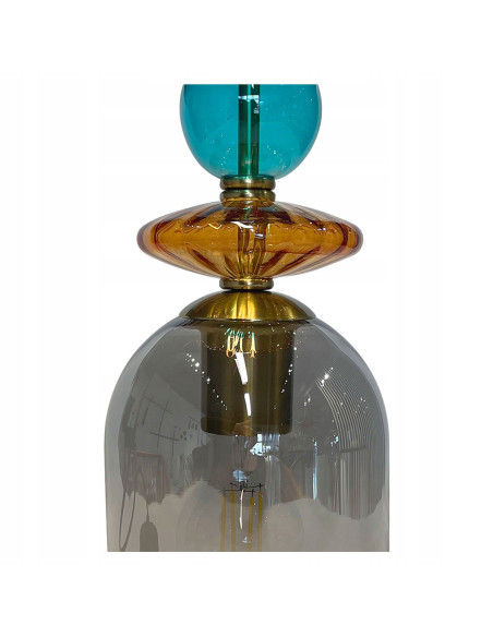 Lampa wisząca Tropea z eleganckiego szkła w odcieniach bursztynowym, dymnym i turkusowym - idealna do salonu i jadalni.