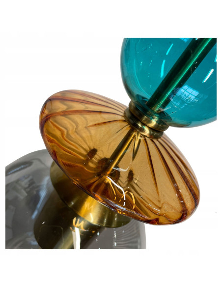 Lampa wisząca Tropea z eleganckiego szkła w odcieniach bursztynowym, dymnym i turkusowym - idealna do salonu i jadalni.