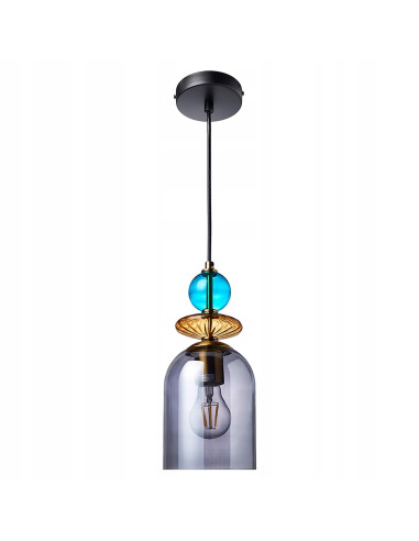 Lampa wisząca Tropea z eleganckiego szkła w odcieniach bursztynowym, dymnym i turkusowym - idealna do salonu i jadalni.