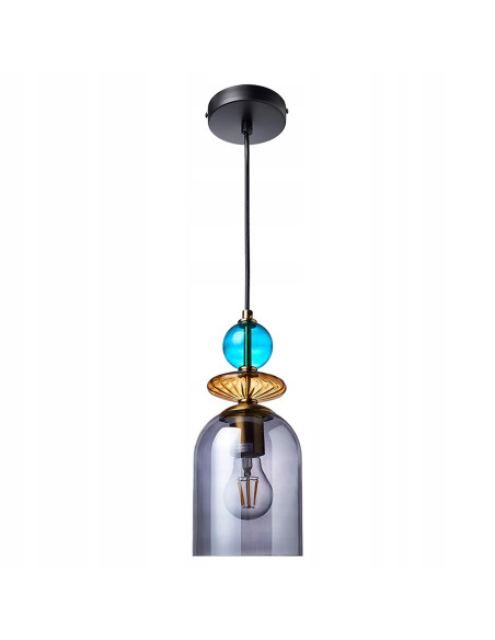 Lampa wisząca Tropea z eleganckiego szkła w odcieniach bursztynowym, dymnym i turkusowym - idealna do salonu i jadalni.
