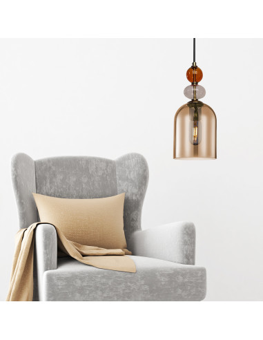 Lampa wisząca Tropea w odcieniach bursztynu z metalowymi detalami w starym złocie - nowoczesny design do każdego wnętrza.